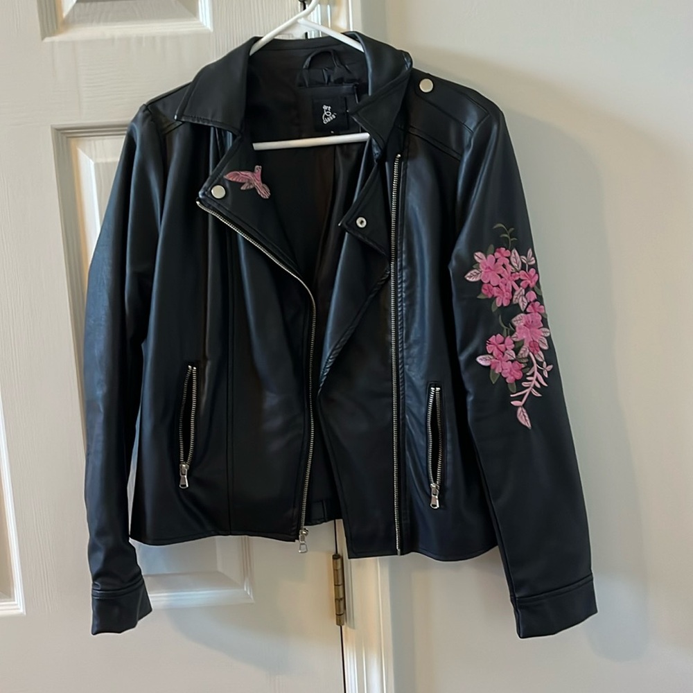 girls black faux leather jacket